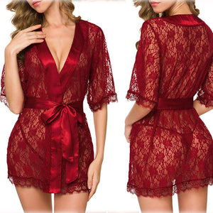 Lace Hollow-Out Robe & Pajama Set – Elegance Meets Comfort