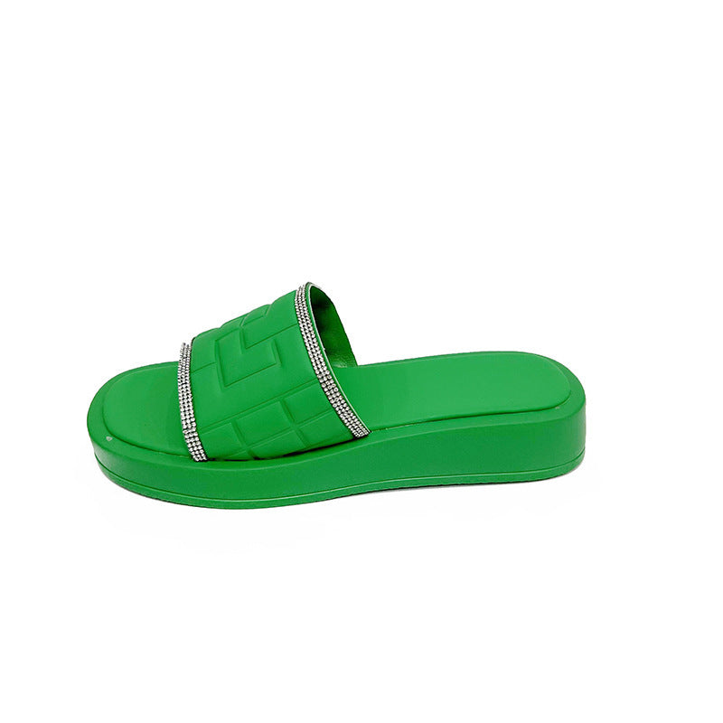 ✨ Rhinestones Slippers for Women – Summer Candy-Color Flat Heel Shoes