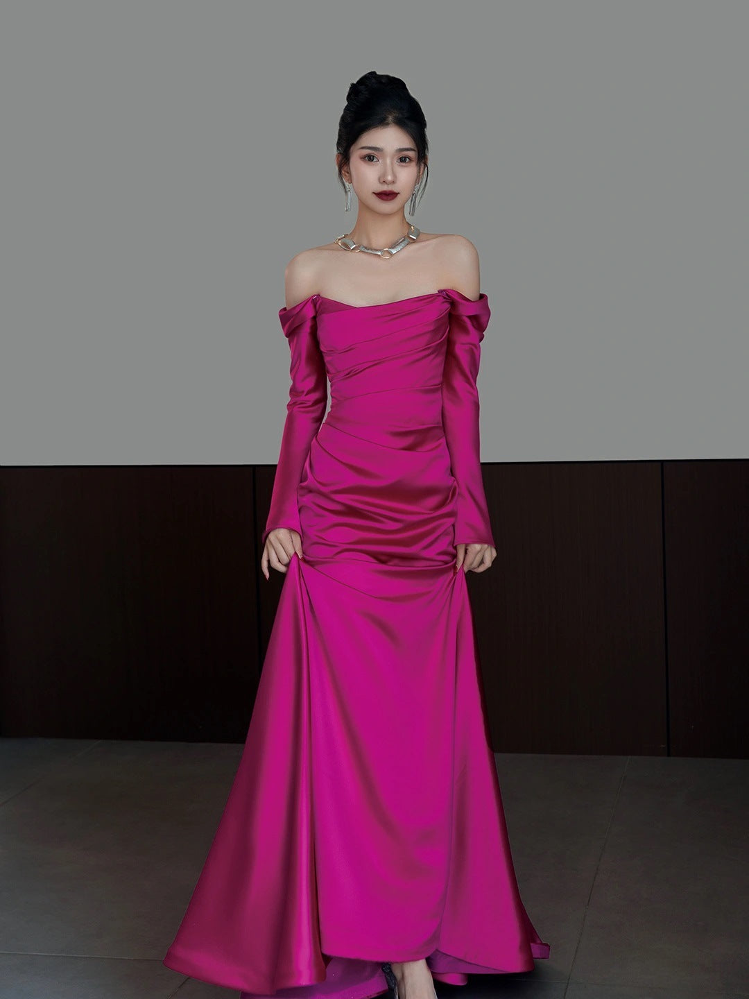 Evening Light Luxury High-grade Bridal Gown Wedding Off-shoulder Toast Dress