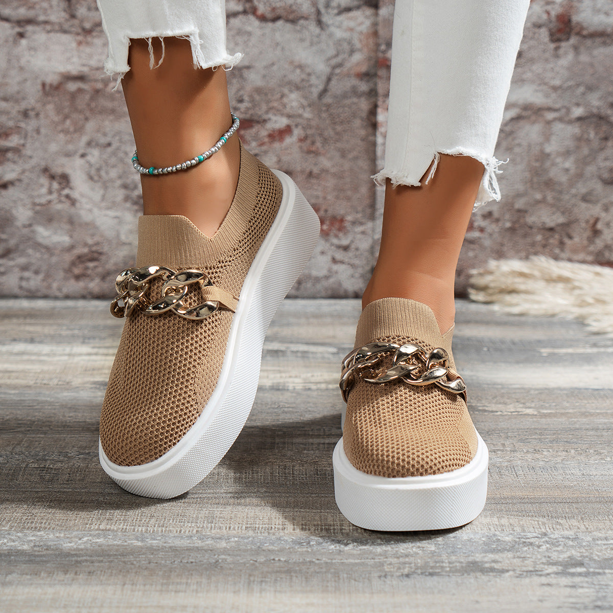 Chain Flats Shoes for Women – Breathable Mesh Perfection