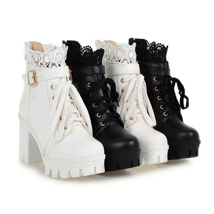 Lace-Up Martens Boots for Women with High Heels and Thick Soles