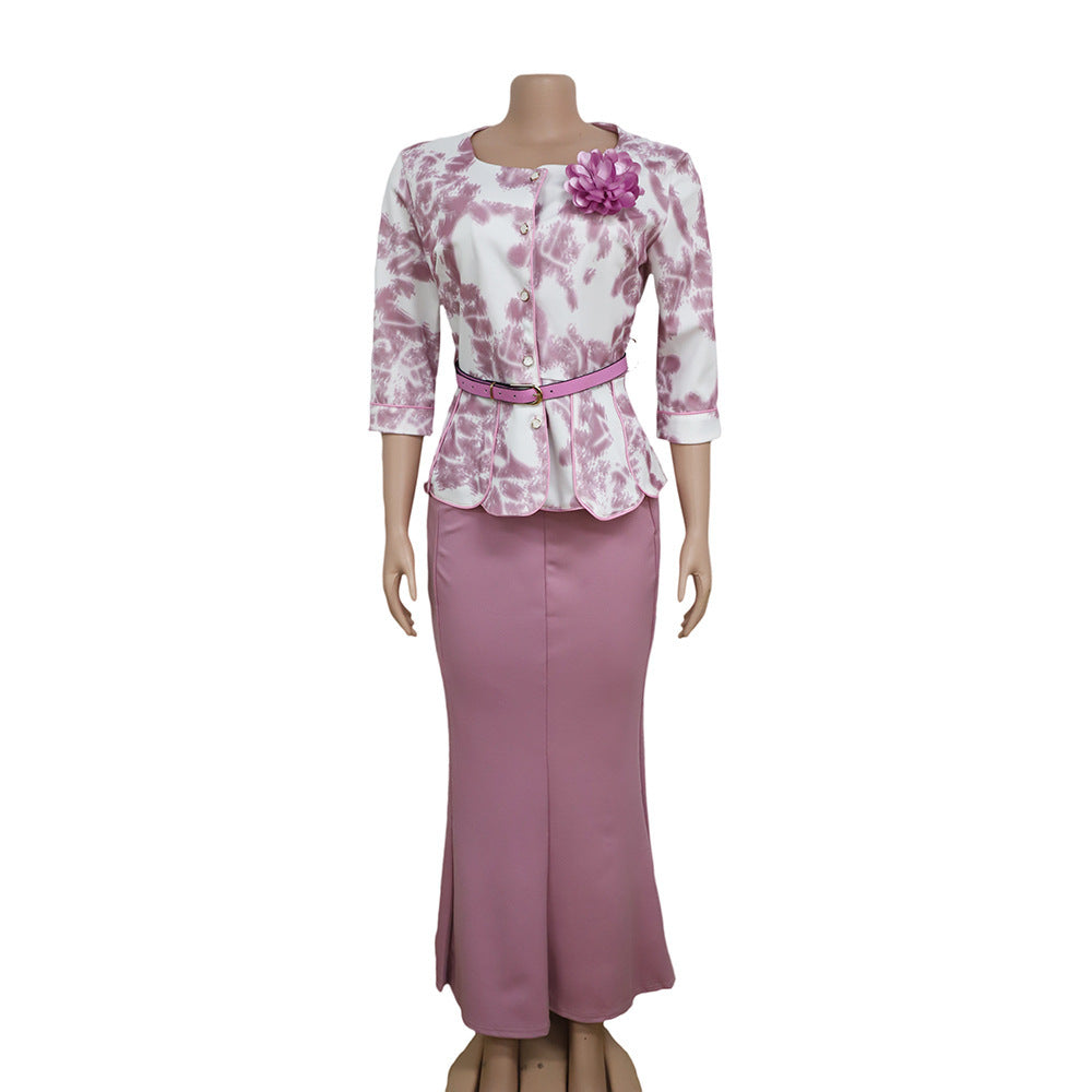 Two Piece Set for Women – Dashiki Long Maxi Dress & Skirt Set