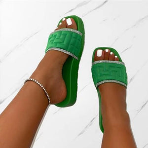 ✨ Rhinestones Slippers for Women – Summer Candy-Color Flat Heel Shoes