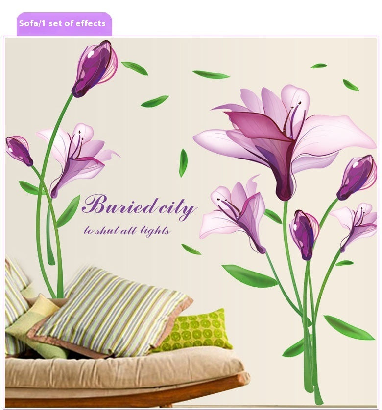 Purple Flower Wall Sticker – Romantic TV Wall Decoration  Bring a touch of nature and romance into your home – effortlessly!