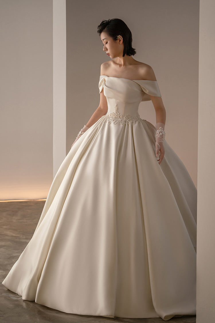 Women's Satin Off-Shoulder Retro Fashion Trailing  Princess Dress