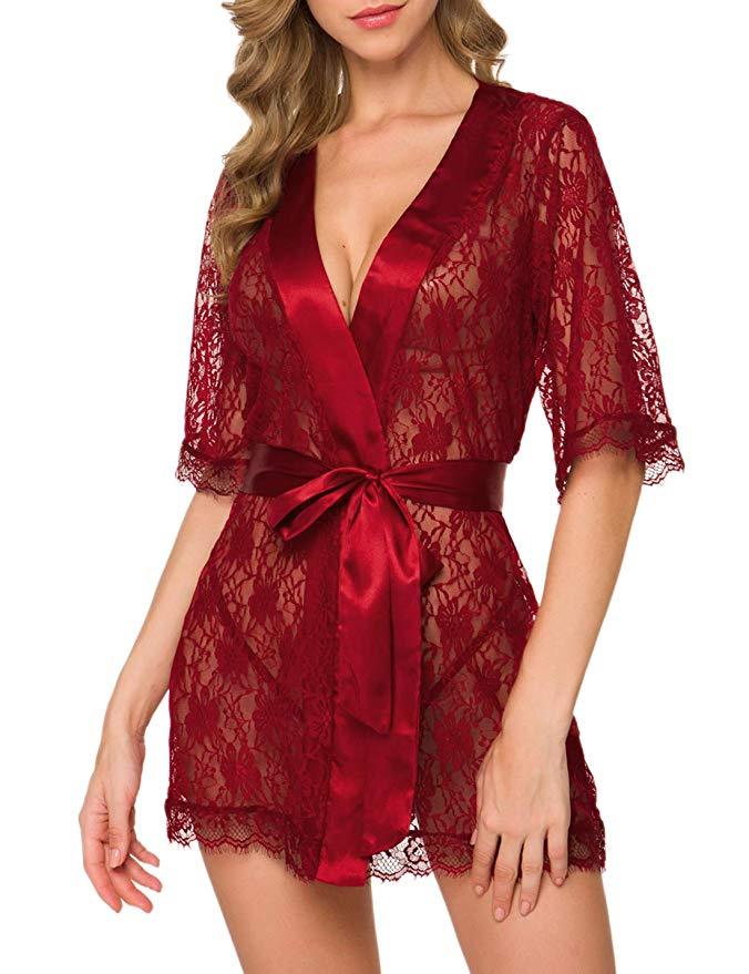 Lace Hollow-Out Robe & Pajama Set – Elegance Meets Comfort