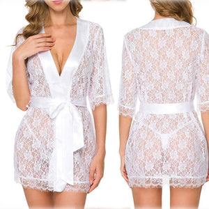 Lace Hollow-Out Robe & Pajama Set – Elegance Meets Comfort