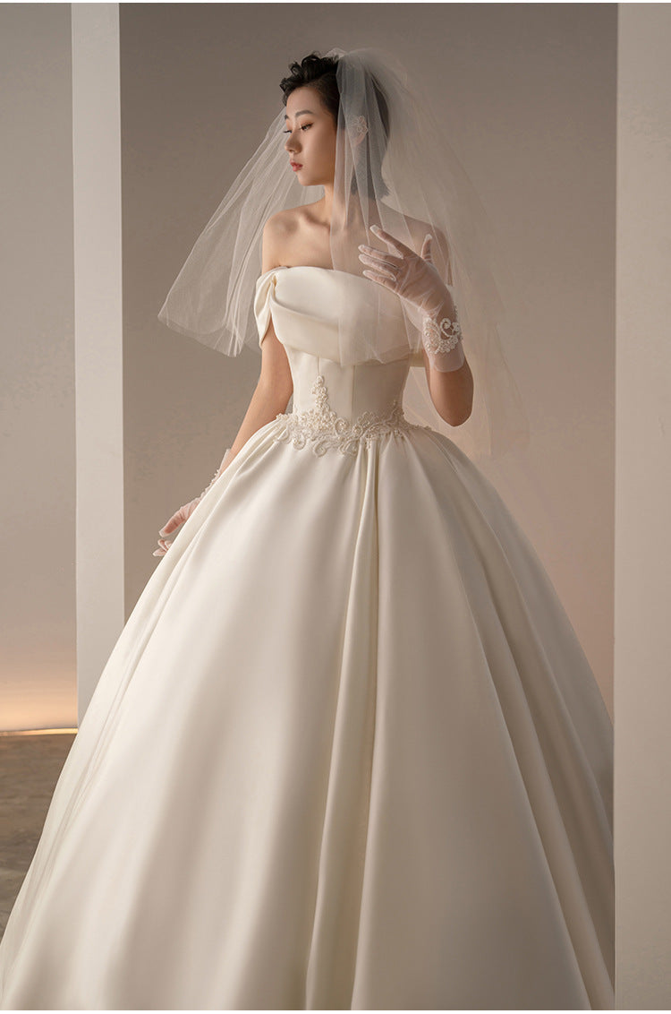 Women's Satin Off-Shoulder Retro Fashion Trailing  Princess Dress