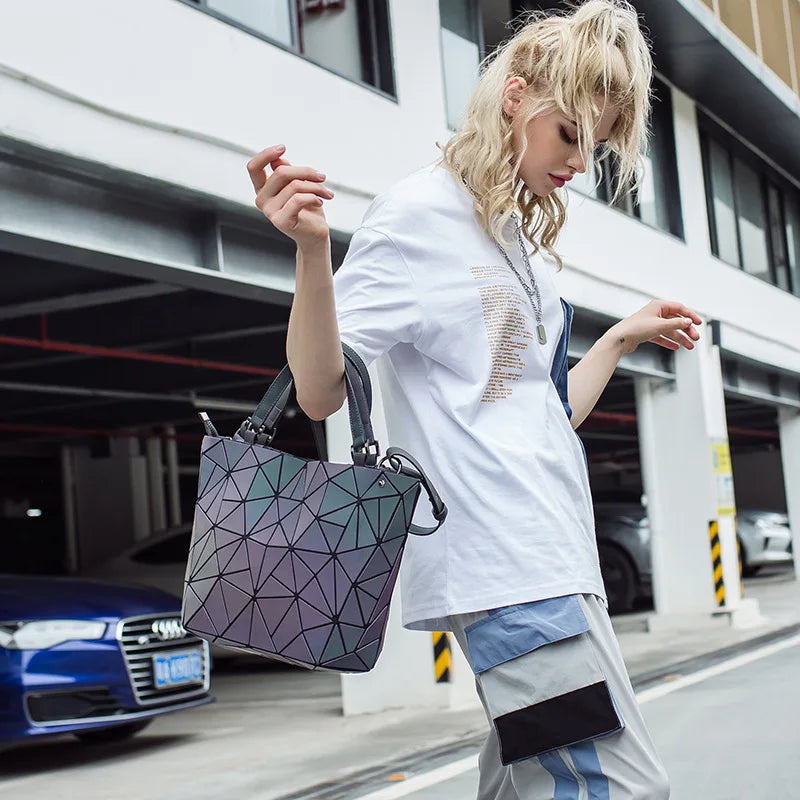Luminous Reflective Geometric Tote – A Bag That Shines as Bright as You!