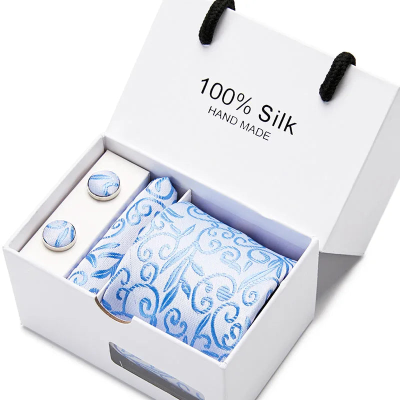 Brand 100% Silk Ties – Extra Long Navy Blue Paisley Necktie Set