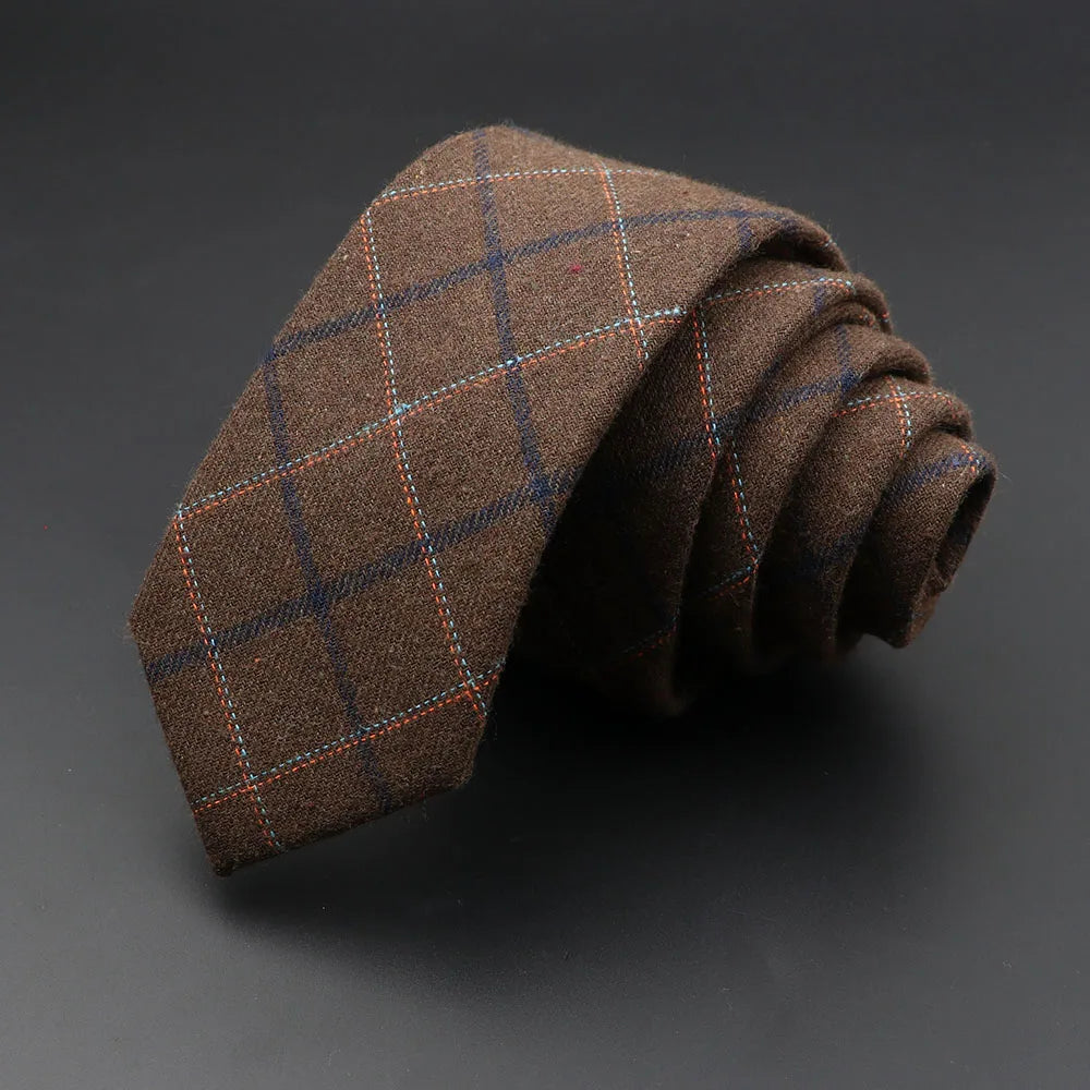Men’s 6cm Classic Cotton Skinny Tie – Grey Plaid & Striped Design