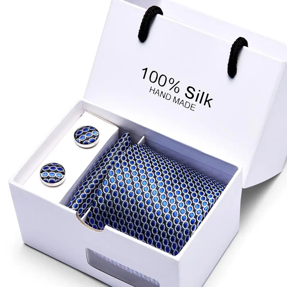 Brand 100% Silk Ties – Extra Long Navy Blue Paisley Necktie Set