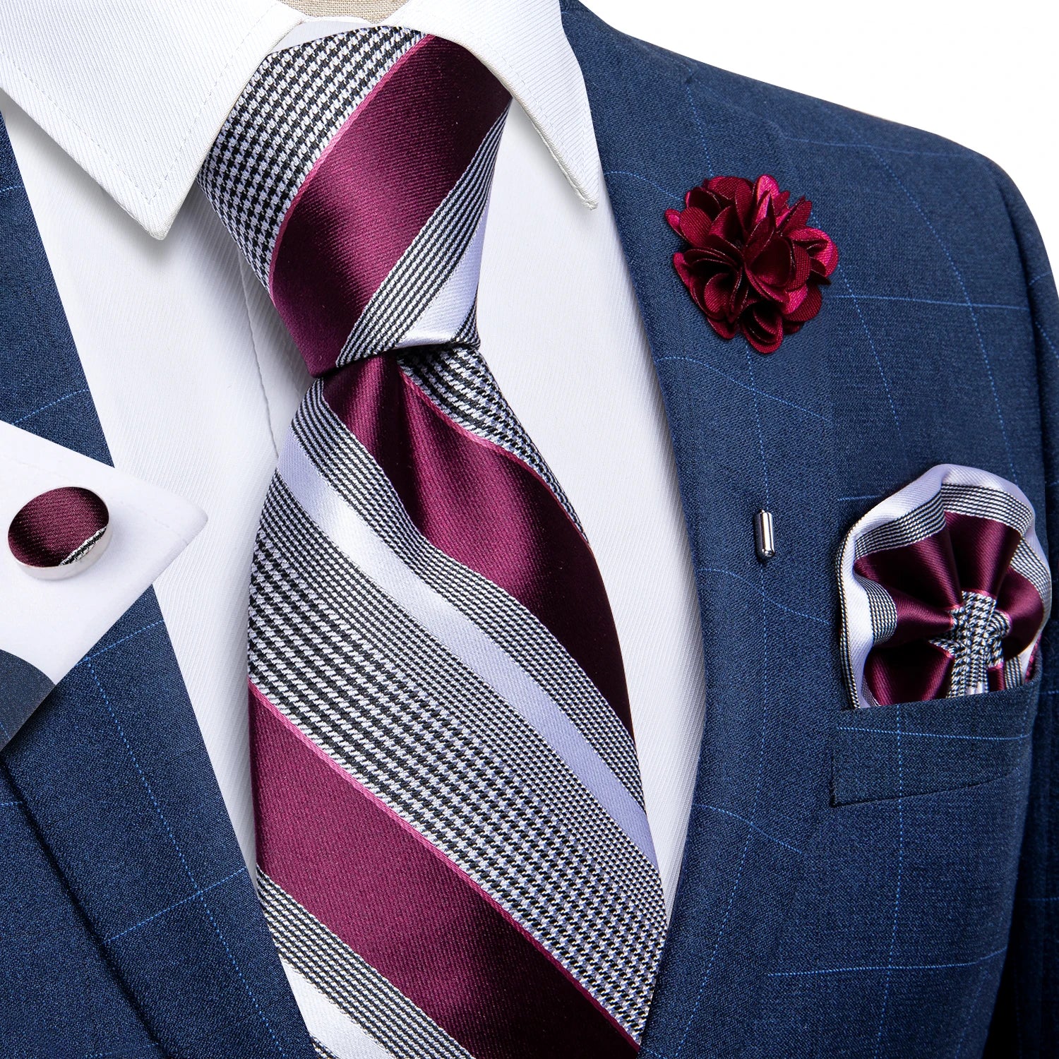 Blue Silver Paisley Neck Tie Set for Men