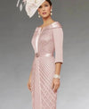 Mother of the Bride Sheath Dress – Knee-Length with 3/4 Sleeves & Pearl Details