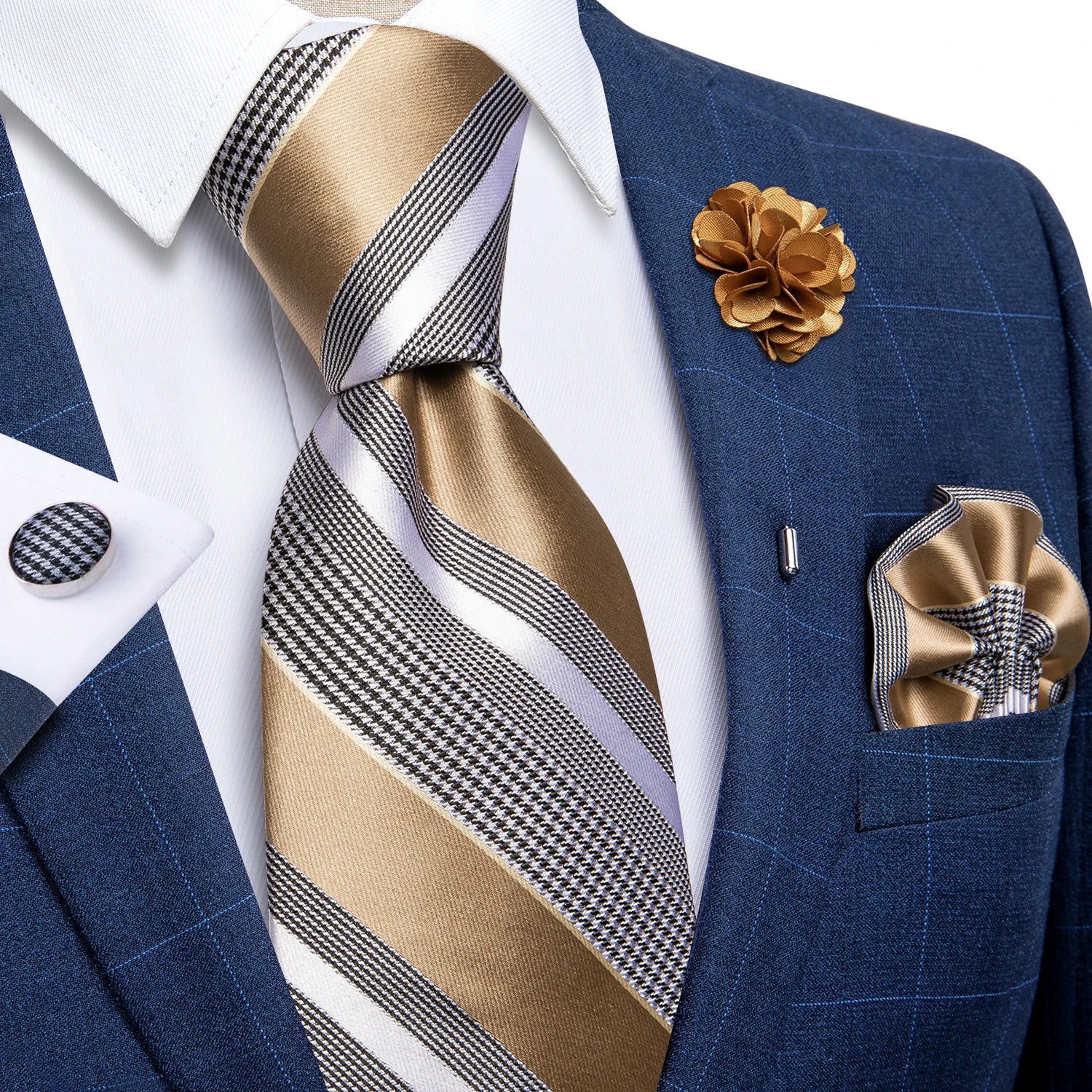 Blue Silver Paisley Neck Tie Set for Men
