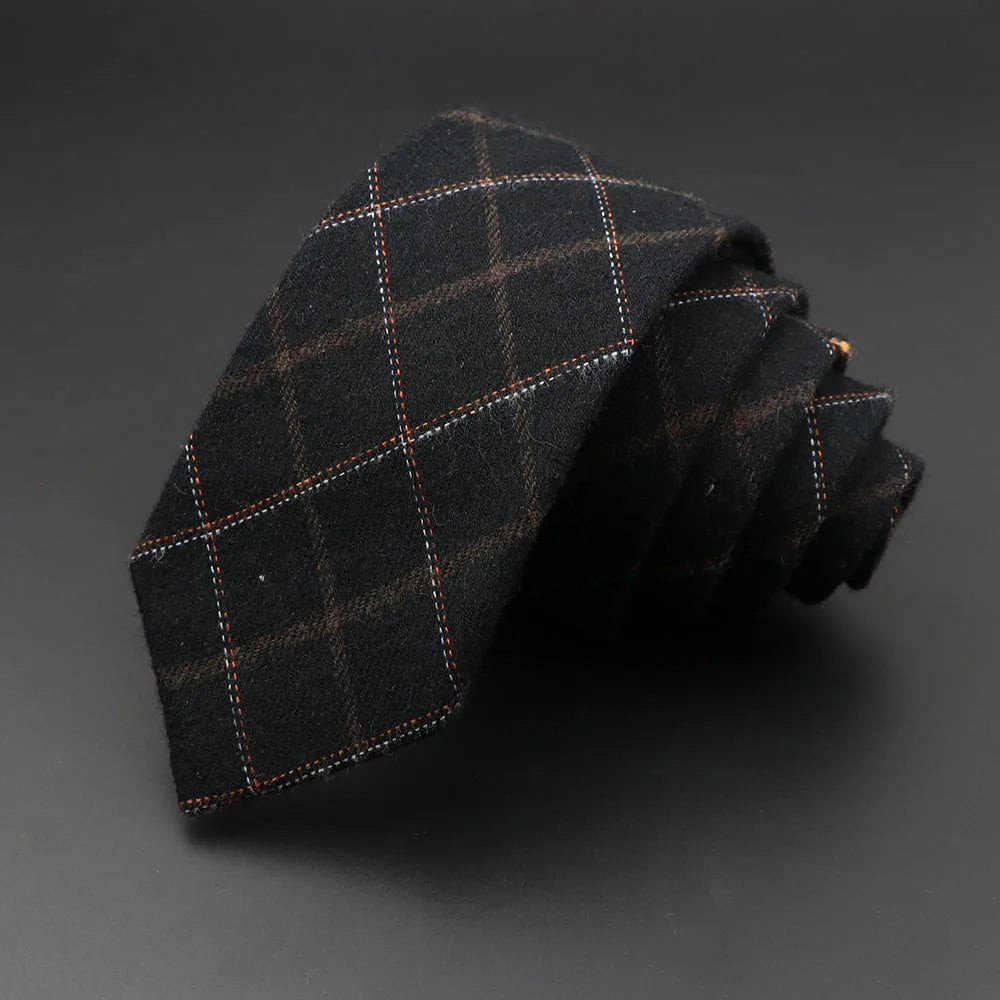 Men’s 6cm Classic Cotton Skinny Tie – Grey Plaid & Striped Design