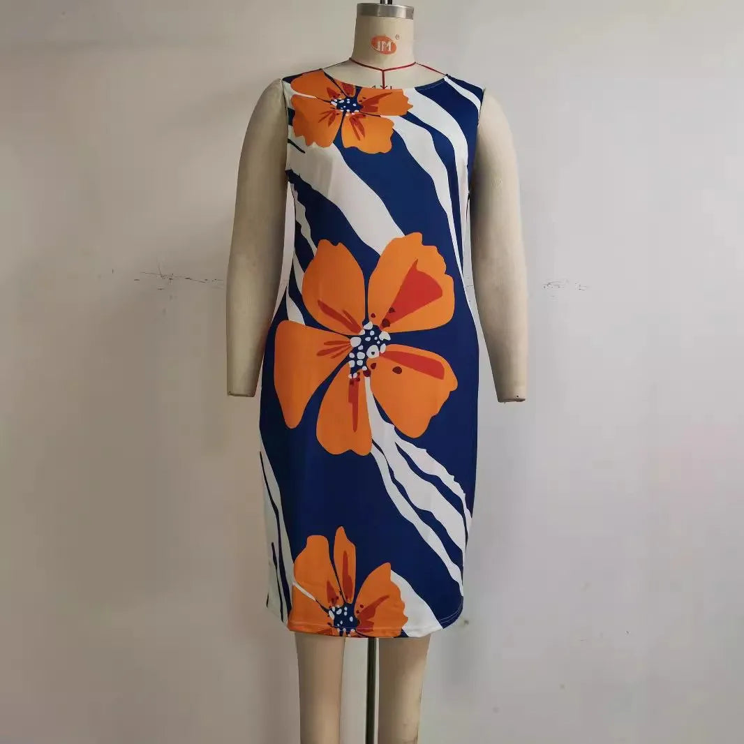 Plus Size Floral Print Turkey Style Office Ladies Coat & Dress Suit for Women