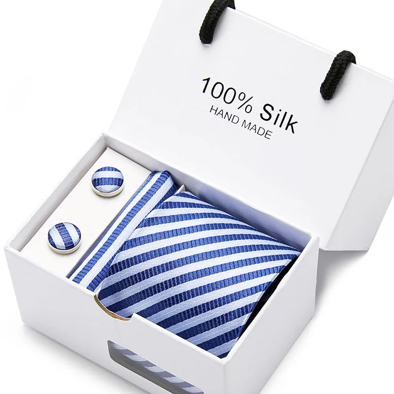 Brand 100% Silk Ties – Extra Long Navy Blue Paisley Necktie Set