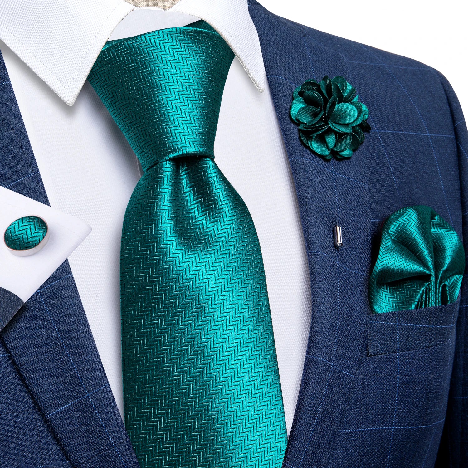 Blue Silver Paisley Neck Tie Set for Men