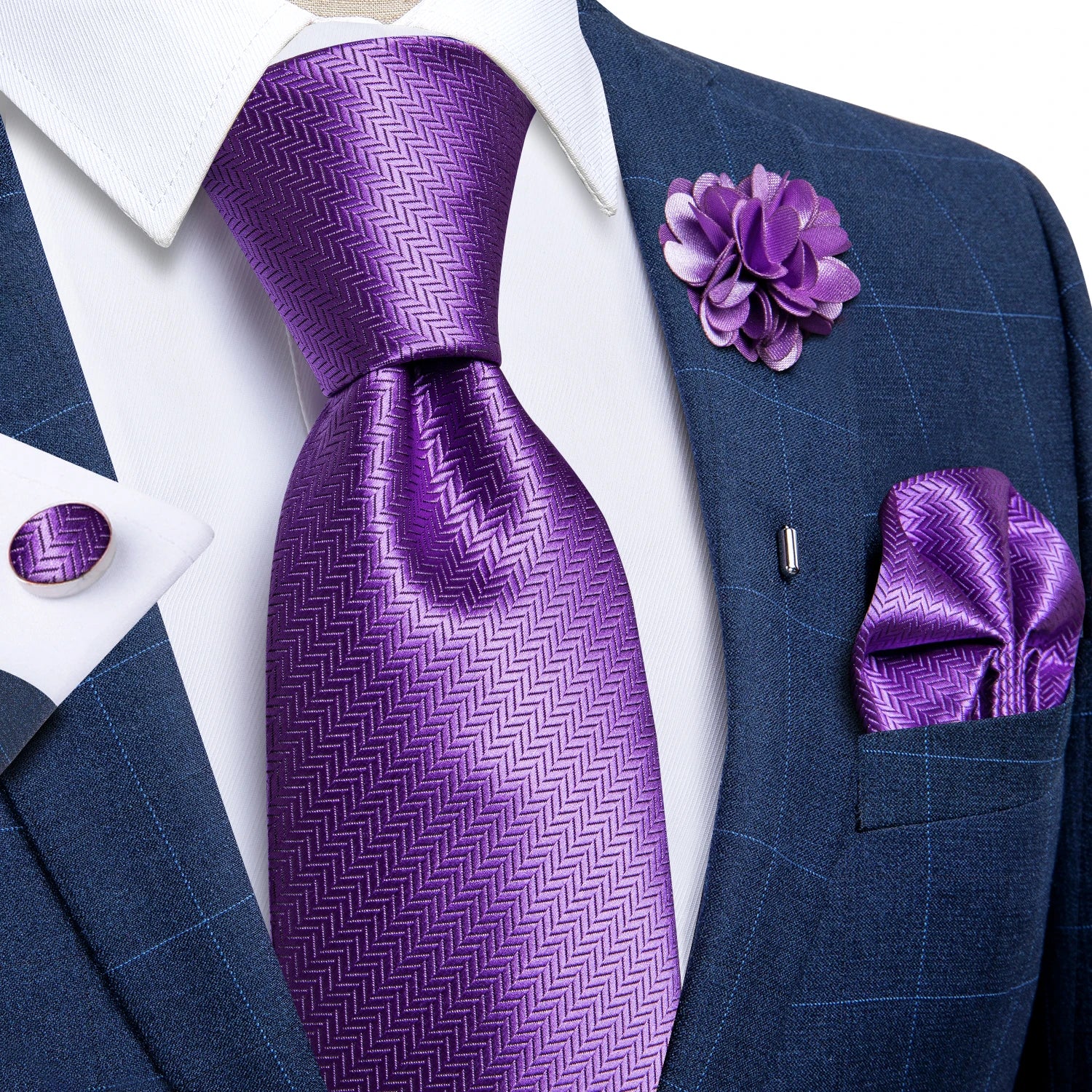 Blue Silver Paisley Neck Tie Set for Men