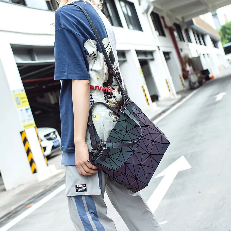 Luminous Reflective Geometric Tote – A Bag That Shines as Bright as You!