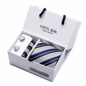 Brand 100% Silk Ties – Extra Long Navy Blue Paisley Necktie Set