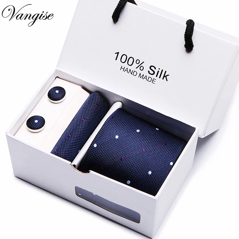 Brand 100% Silk Ties – Extra Long Navy Blue Paisley Necktie Set