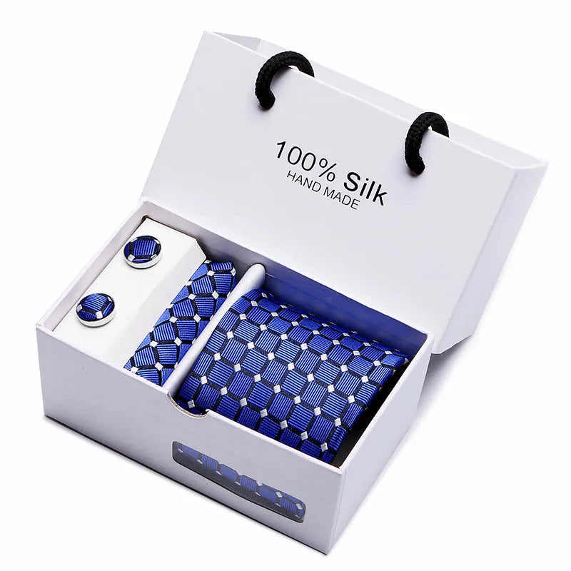 Brand 100% Silk Ties – Extra Long Navy Blue Paisley Necktie Set
