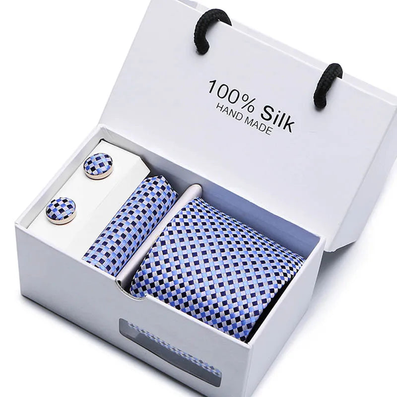 Brand 100% Silk Ties – Extra Long Navy Blue Paisley Necktie Set