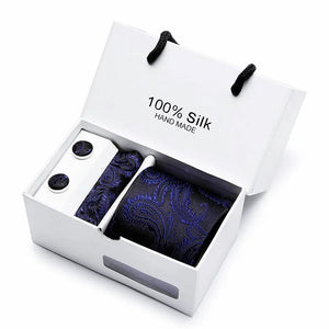 Brand 100% Silk Ties – Extra Long Navy Blue Paisley Necktie Set