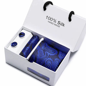 Brand 100% Silk Ties – Extra Long Navy Blue Paisley Necktie Set
