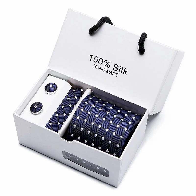 Brand 100% Silk Ties – Extra Long Navy Blue Paisley Necktie Set