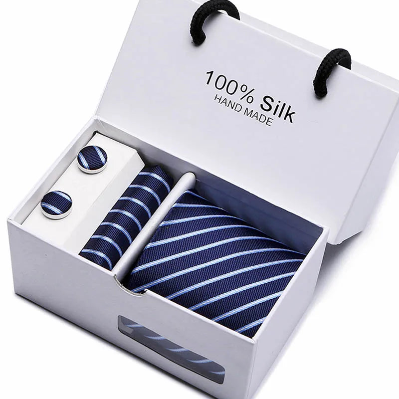 Brand 100% Silk Ties – Extra Long Navy Blue Paisley Necktie Set