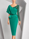 Sheath V-Neck with Long Lace Sleeves Dress