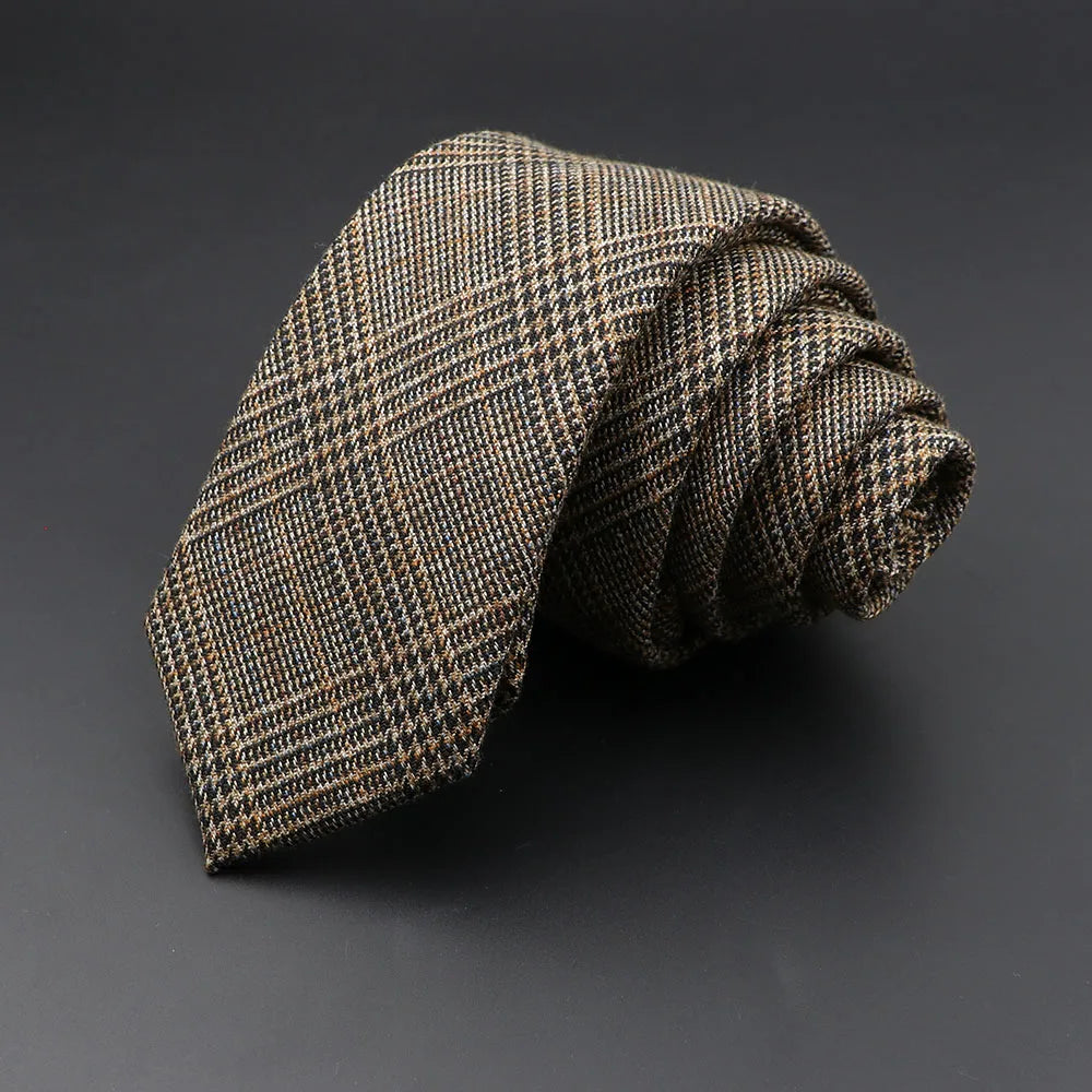 Men’s 6cm Classic Cotton Skinny Tie – Grey Plaid & Striped Design