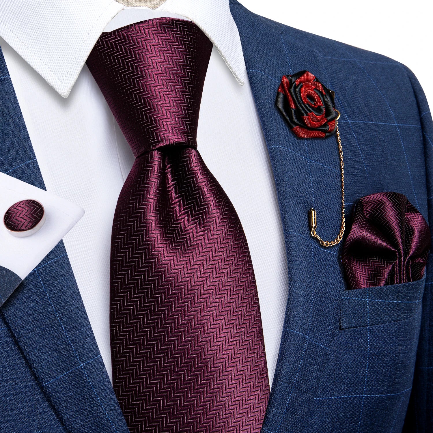 Blue Silver Paisley Neck Tie Set for Men