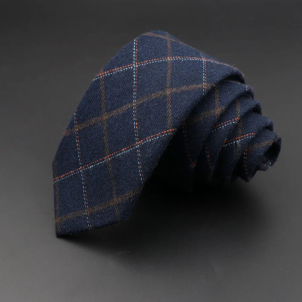 Men’s 6cm Classic Cotton Skinny Tie – Grey Plaid & Striped Design