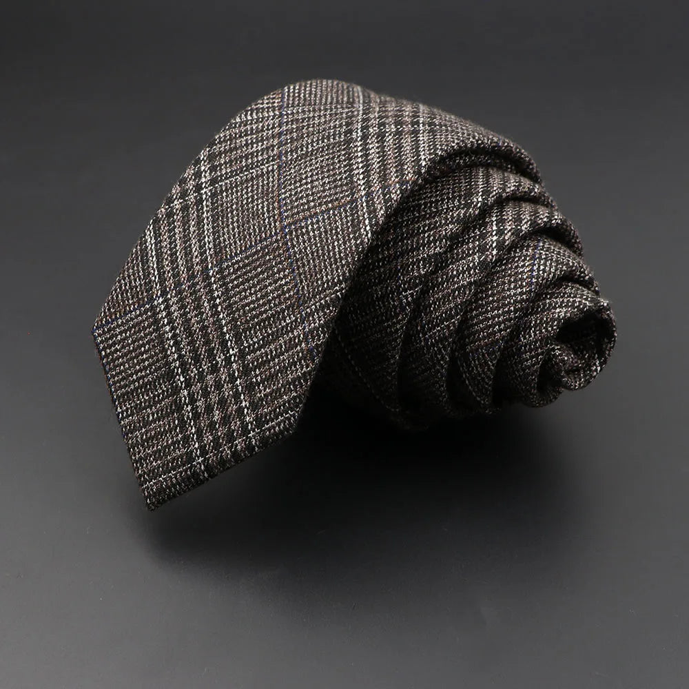 Men’s 6cm Classic Cotton Skinny Tie – Grey Plaid & Striped Design
