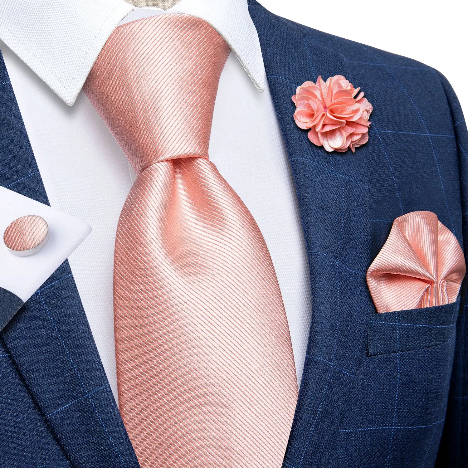 Blue Silver Paisley Neck Tie Set for Men