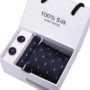 Brand 100% Silk Ties – Extra Long Navy Blue Paisley Necktie Set