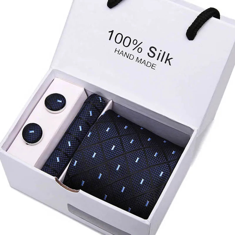 Brand 100% Silk Ties – Extra Long Navy Blue Paisley Necktie Set
