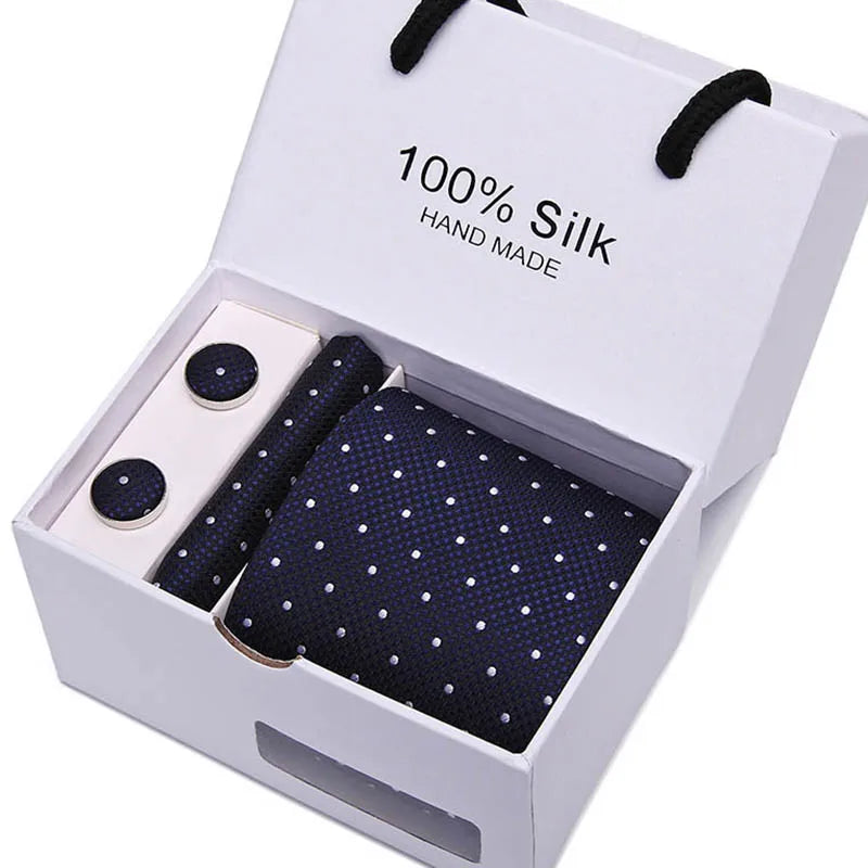 Brand 100% Silk Ties – Extra Long Navy Blue Paisley Necktie Set
