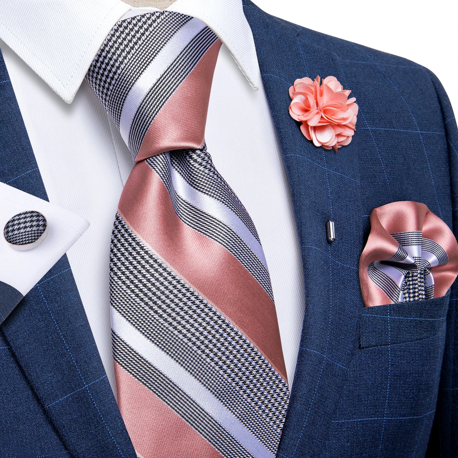 Blue Silver Paisley Neck Tie Set for Men