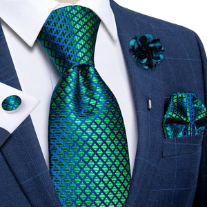 Blue Silver Paisley Neck Tie Set for Men