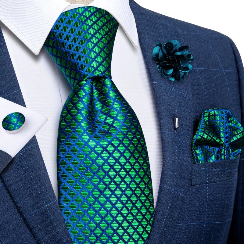 Blue Silver Paisley Neck Tie Set for Men
