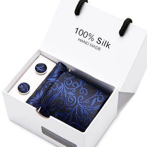 Brand 100% Silk Ties – Extra Long Navy Blue Paisley Necktie Set