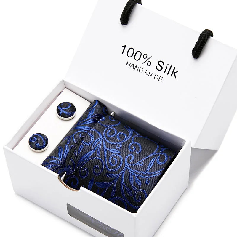 Brand 100% Silk Ties – Extra Long Navy Blue Paisley Necktie Set