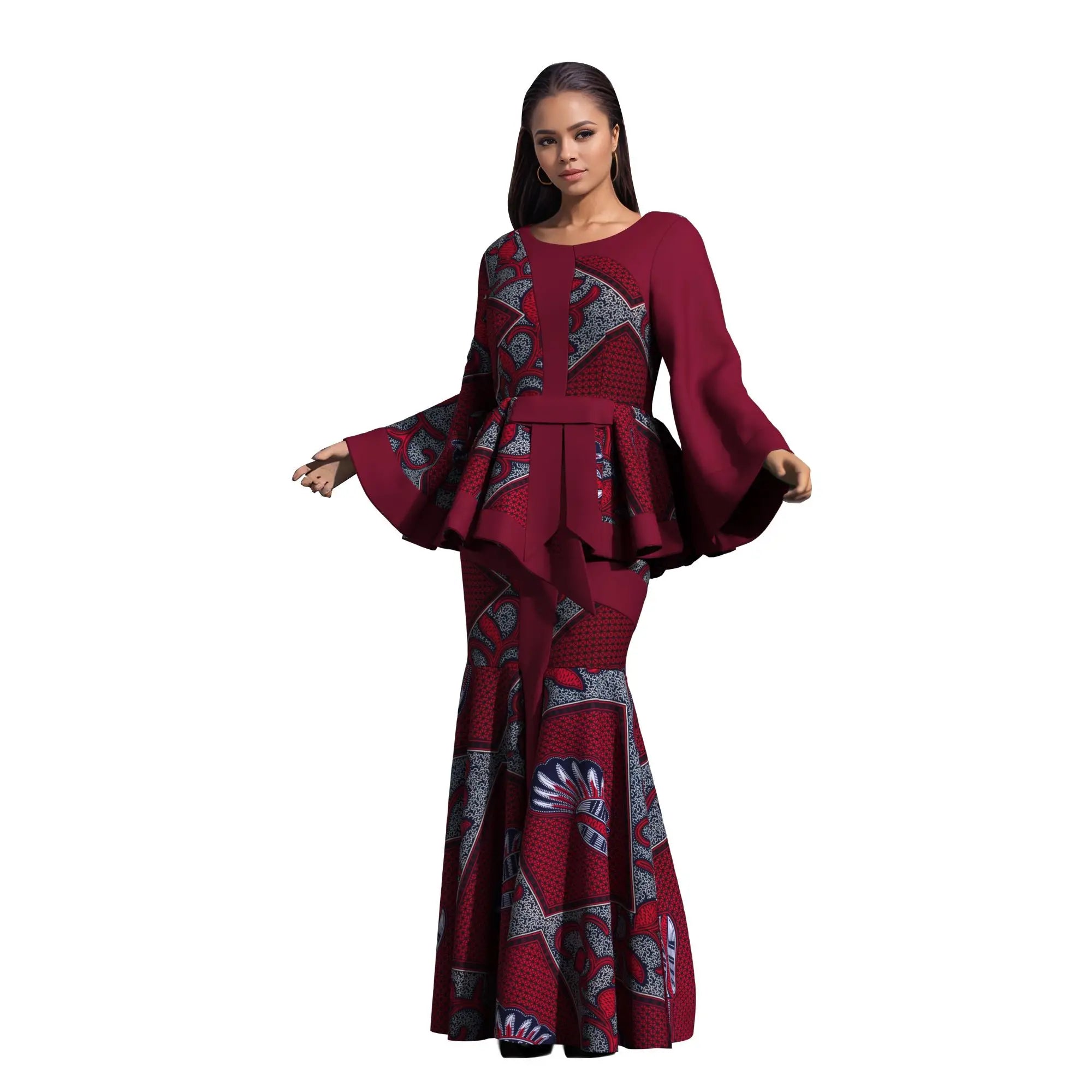 Women’s African Wax Print Two‑Piece Outfit — 2025 Bazin Riche Set (WY3792)
