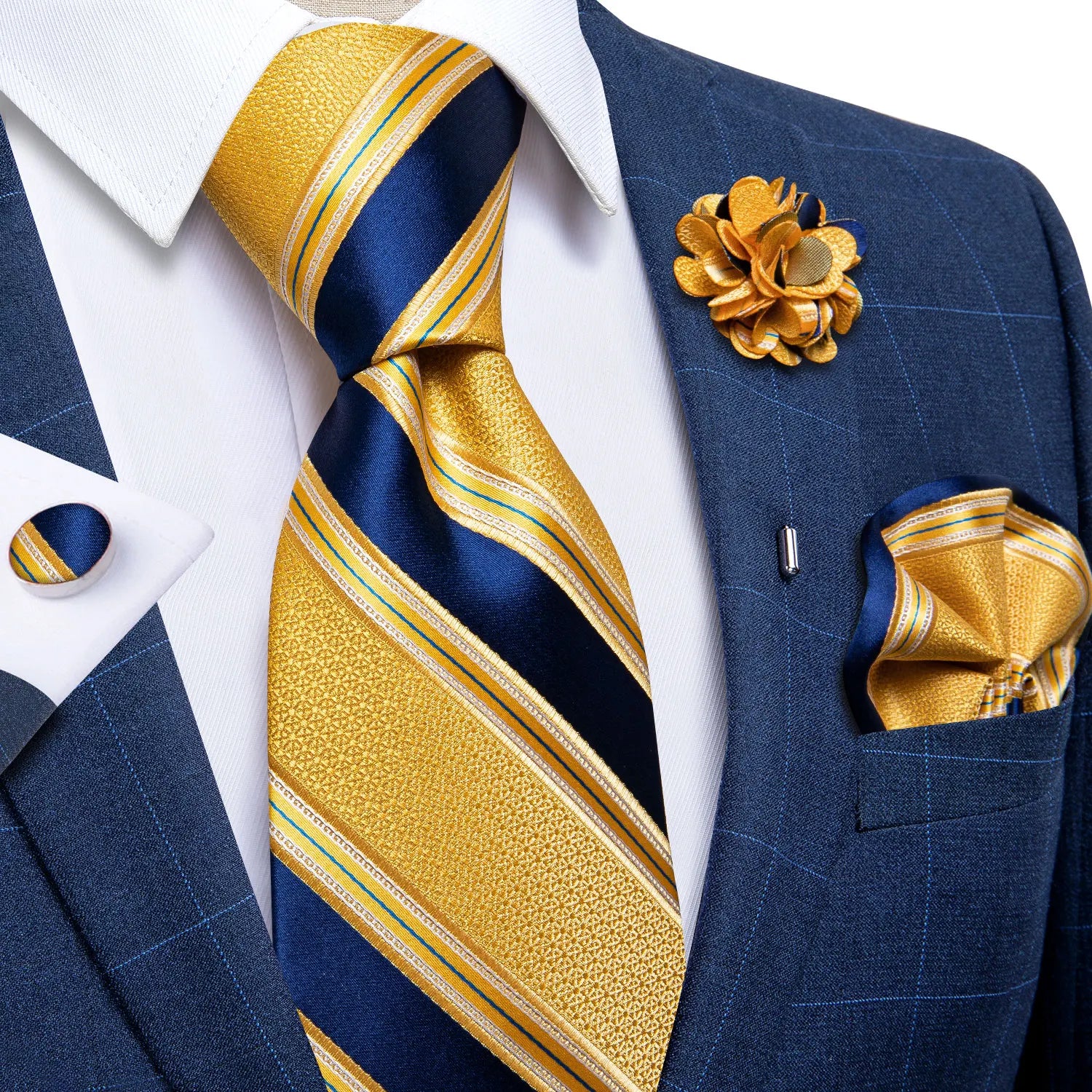 Blue Silver Paisley Neck Tie Set for Men