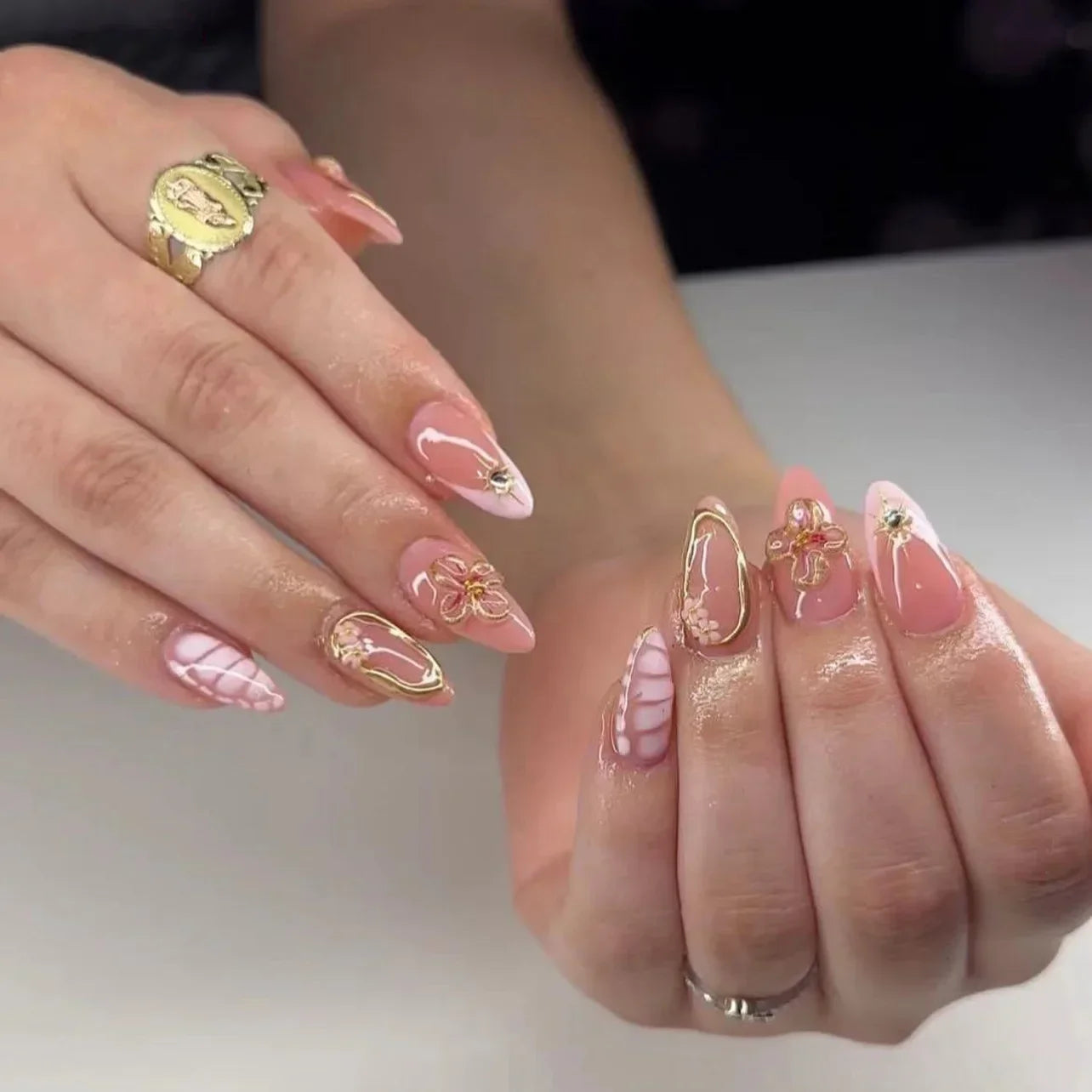 🌿 24pcs Flora Almond Press-On Nails – Mori Girl Ballet-Inspired Beauty